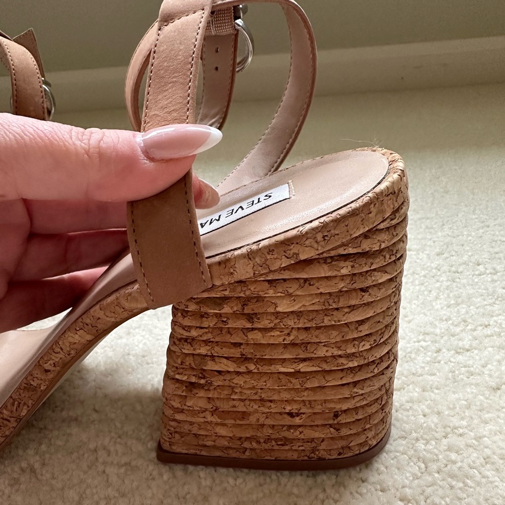 Steve Madden Two Strap Tan “Cork” Heeled Sandal- Size 11 - Picture 14 of 16